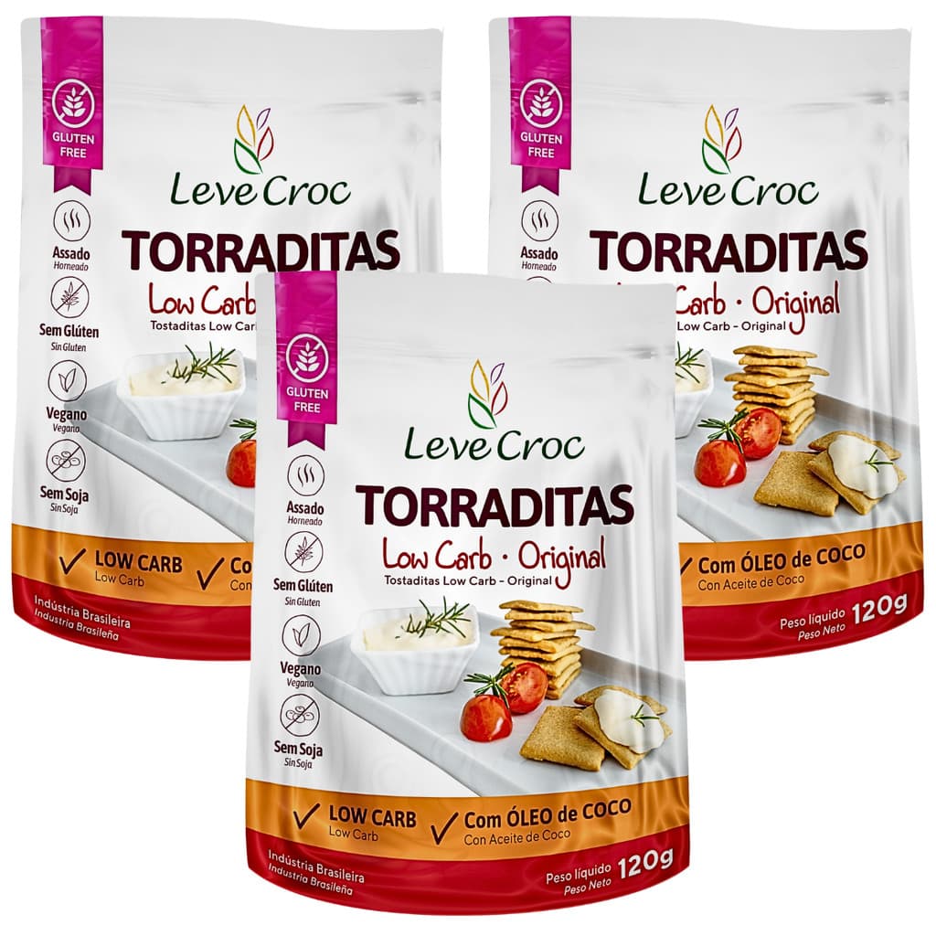 Kit 3 Torradas Torraditas Low Carb Original 120g Leve Croc