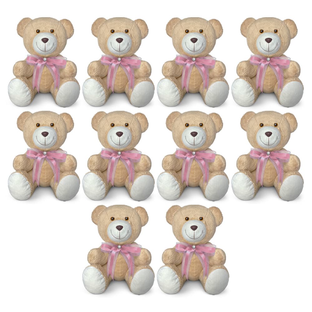 Kit 10 Ursinhos De Pelúcia Articulado Com Laço Antialérgico - 25cm