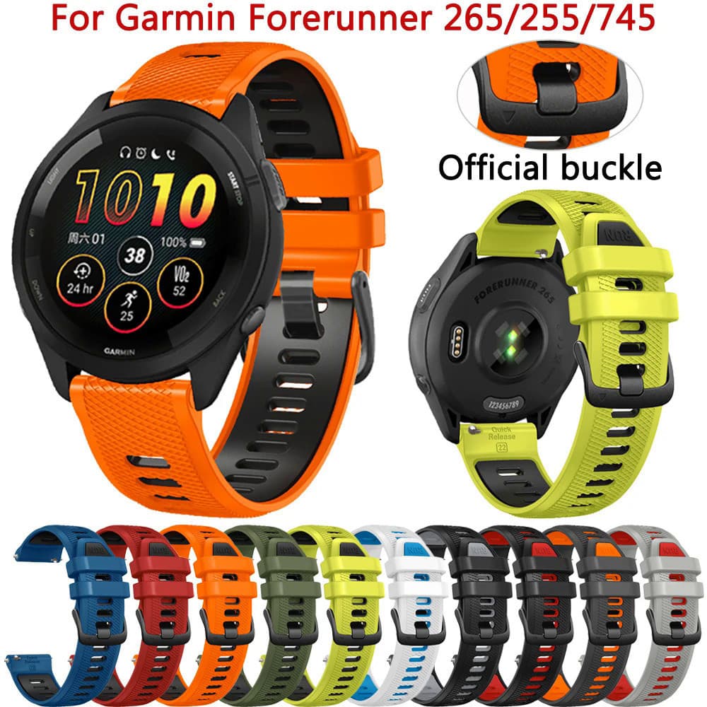 22mm Correia Oficial Para Garmin Forerunner 255 265 745 Vivoactive 4 Venu 2 3 Música Pulseira Bandas de Silicone Substituição