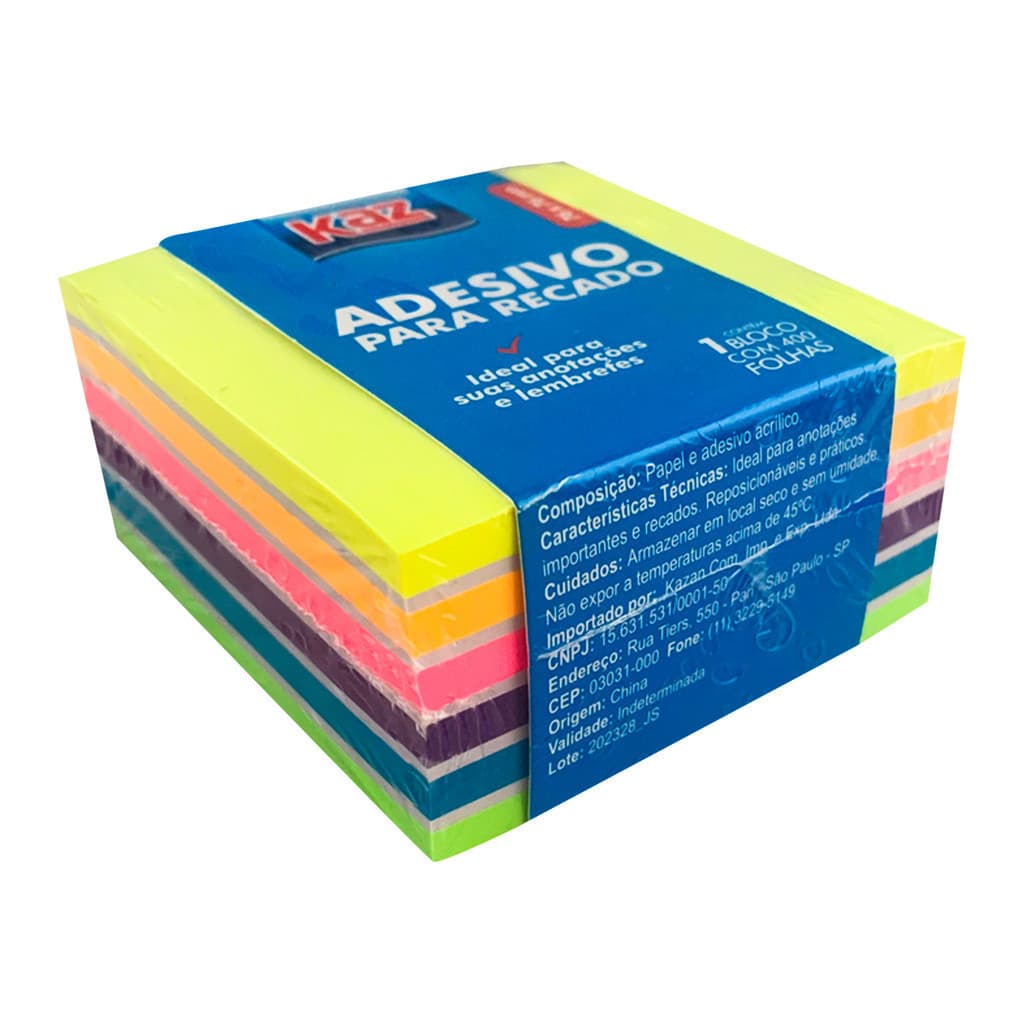 Bloco De Notas Adesivo Post It 76x76mm C/ 400 Folhas 6 Cores