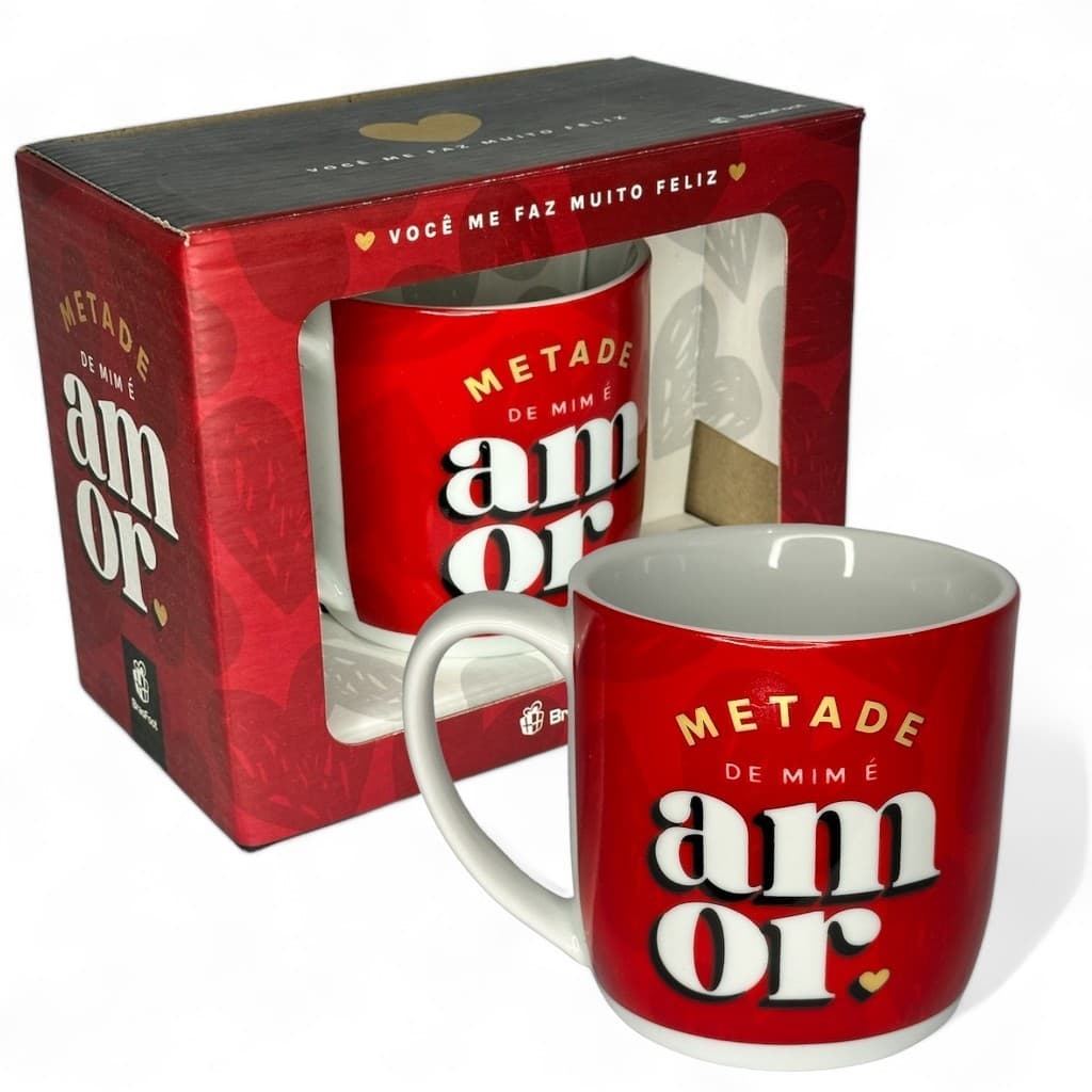 Caneca Café Porcelana Metade De Mim É Você Vermelha 300ml