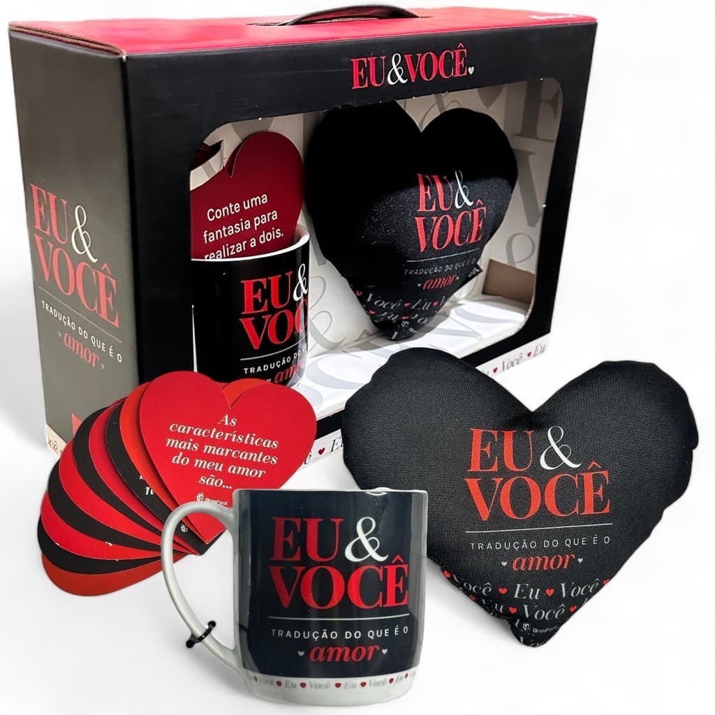 Kit Namorados Caneca Almofada E Bilhetes De Amor Eu E Você