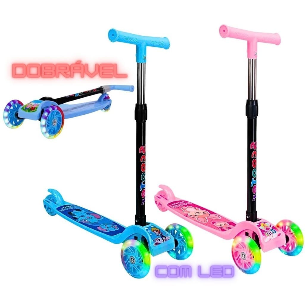 Patinete Infantil 3 Rodas De Led Dobrável Scooter Para Crianças Menino Menina Rosa Azul Vermelho Verde Resistente 30 Kg