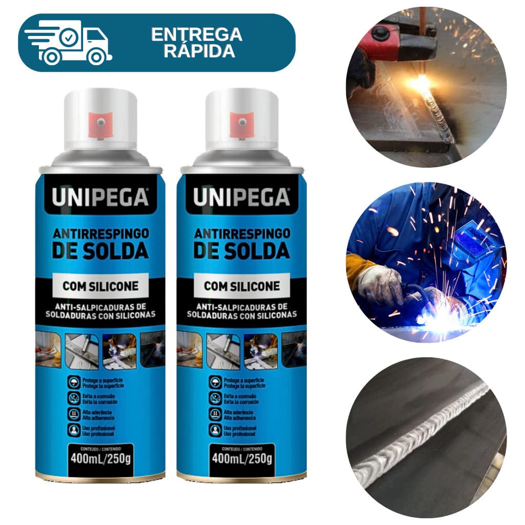 Kit 2 Antirrespingo De Solda Com Silicone 400ml Spray Anti Corrosão Unipega Profissional Proteção