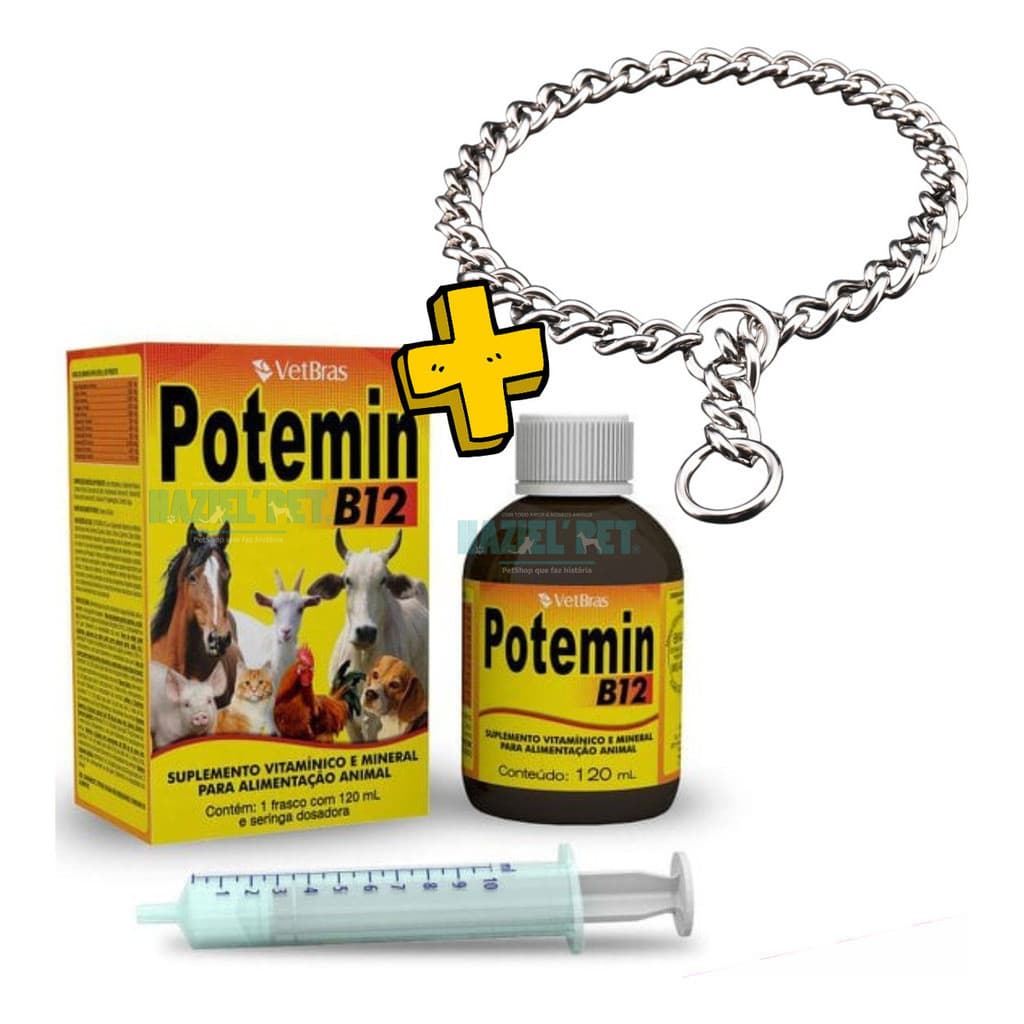 Potemin B12 Vitamina Para Cachorro Gato 120ml + Enforcador Aço Inox Cromado 2,5x50cm - Gatos, Pet, Pet shop