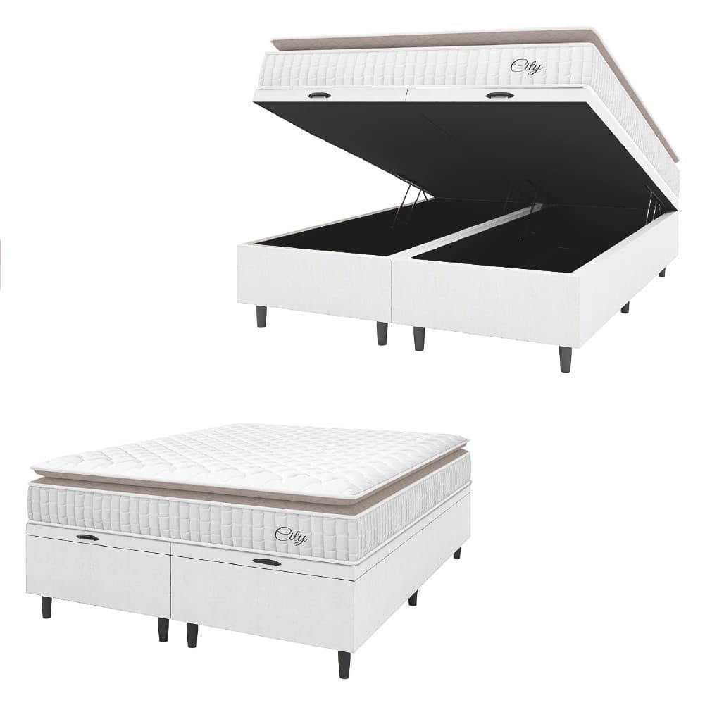 Cama Box Colchão Baú Casal King Molas Ensacadas City Pillow Top 193x203x64cm Branco Hellen
