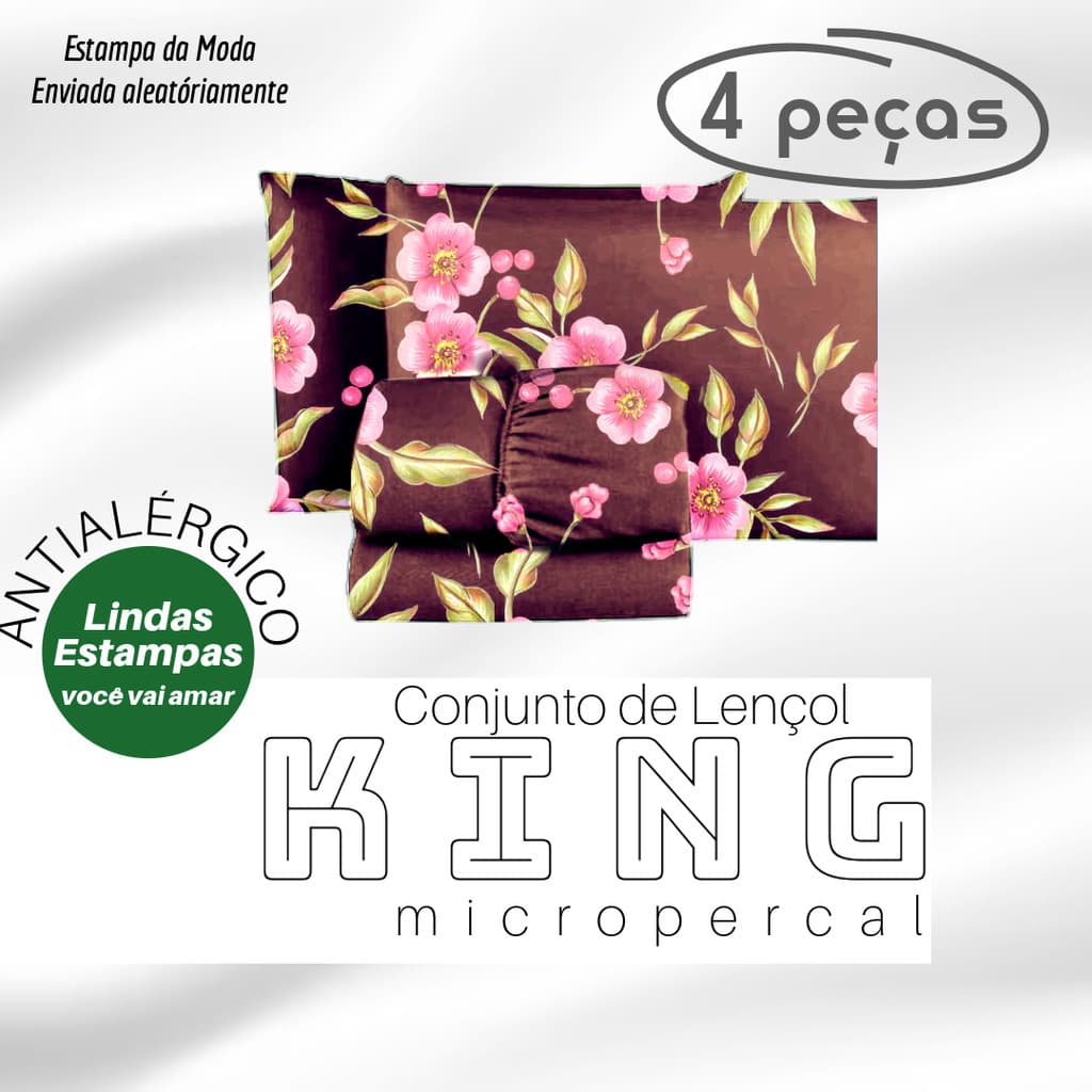 Jogo de Lençol Premium King Size Antialergico 4 Peças - Lançamento - Estampas Sortidas