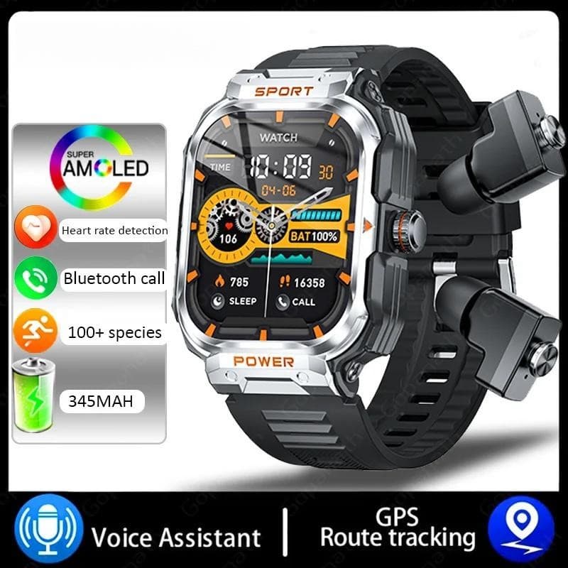 Smartwatch Com Fone De Ouvido GT55 Bluetooth Esportivo 2.01 Polegadas Tela Grande NFC TWS 2 Em 1 Sem Fio