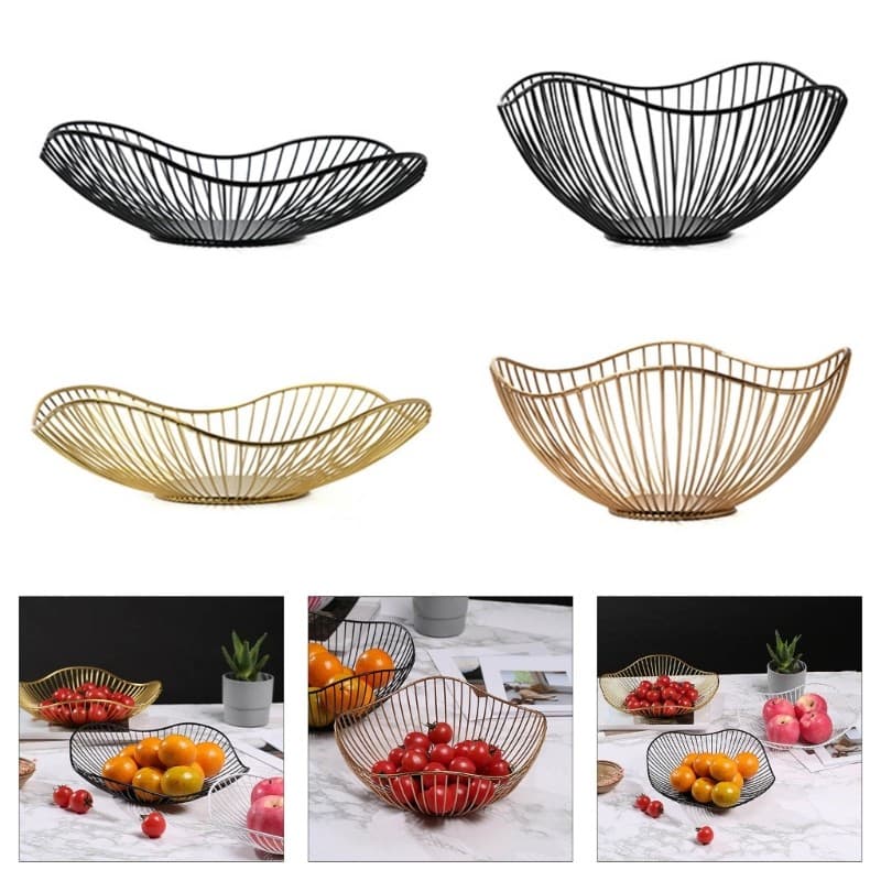 KIN Elegante Fio De Metal Oco Prato De Frutas Cesta De Armazenamento De Mesa De Jantar Para Lanches