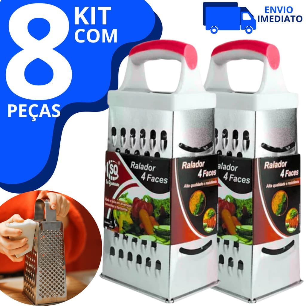 Kit 8 Ralador 4 Faces Para Queijos Legumes Alho 21cm SQ Aço Inox Manual Multiuso