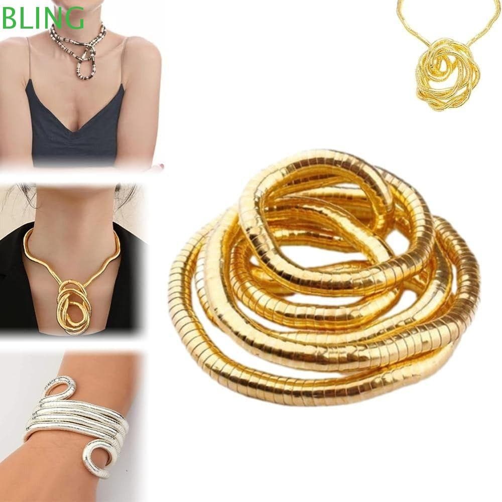 Colar De Cobra Dobrável BLING , Gargantilha Flexível De Liga Dourada , Pulseira Punk Prateada Torcida