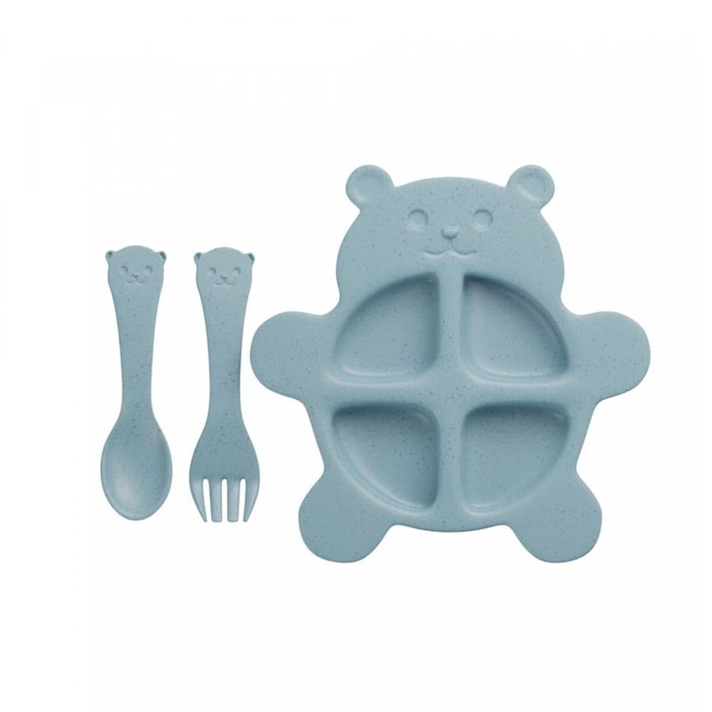 Jogo Prato Infantil Divisórias com Talheres Urso Baby Fibra de Bambu PP Lyor