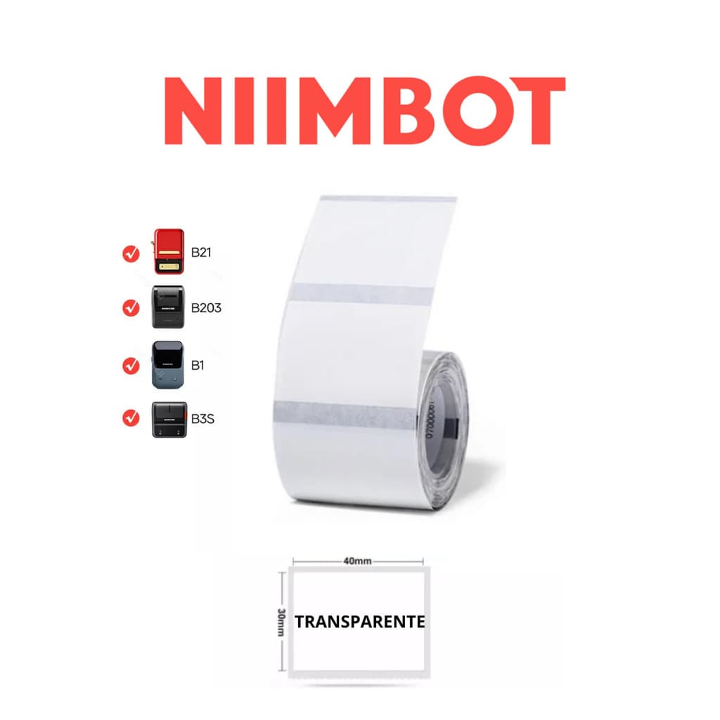 Rolo de Etiqueta Transparente 40x30mm p/ Niimbot B1/b21 3 B3s