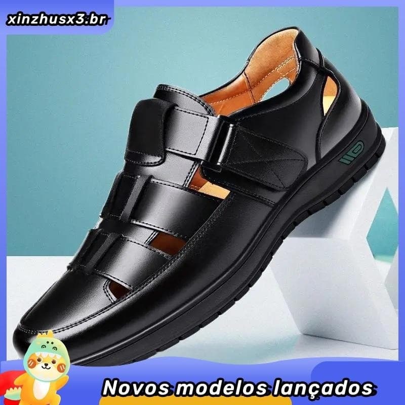 Sapatos De Couro De Verão Oco Sandálias Casuais Homens De Buraco Respirável