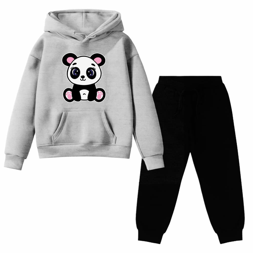 Kit Conjunto Moletom Infantil Blusa Canguru Capuz Gola Careca Panda Sentado Menina Qualidade Premium