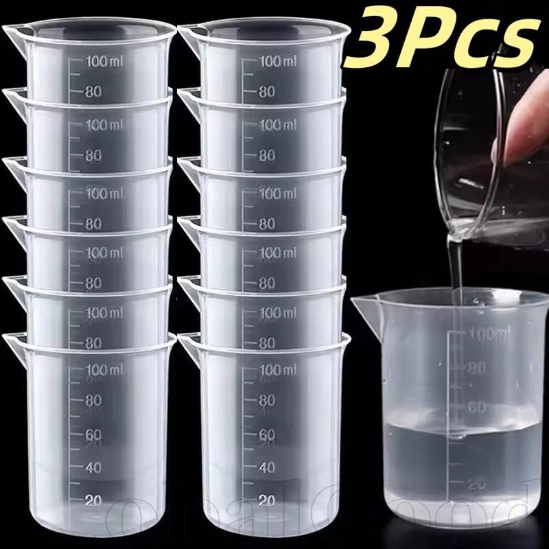 Copo Medidor De 100ml De Grau De Laboratório 3 Unidades | Graduado De Plástico Para Cozinha , Café , Bartender E Cozimen