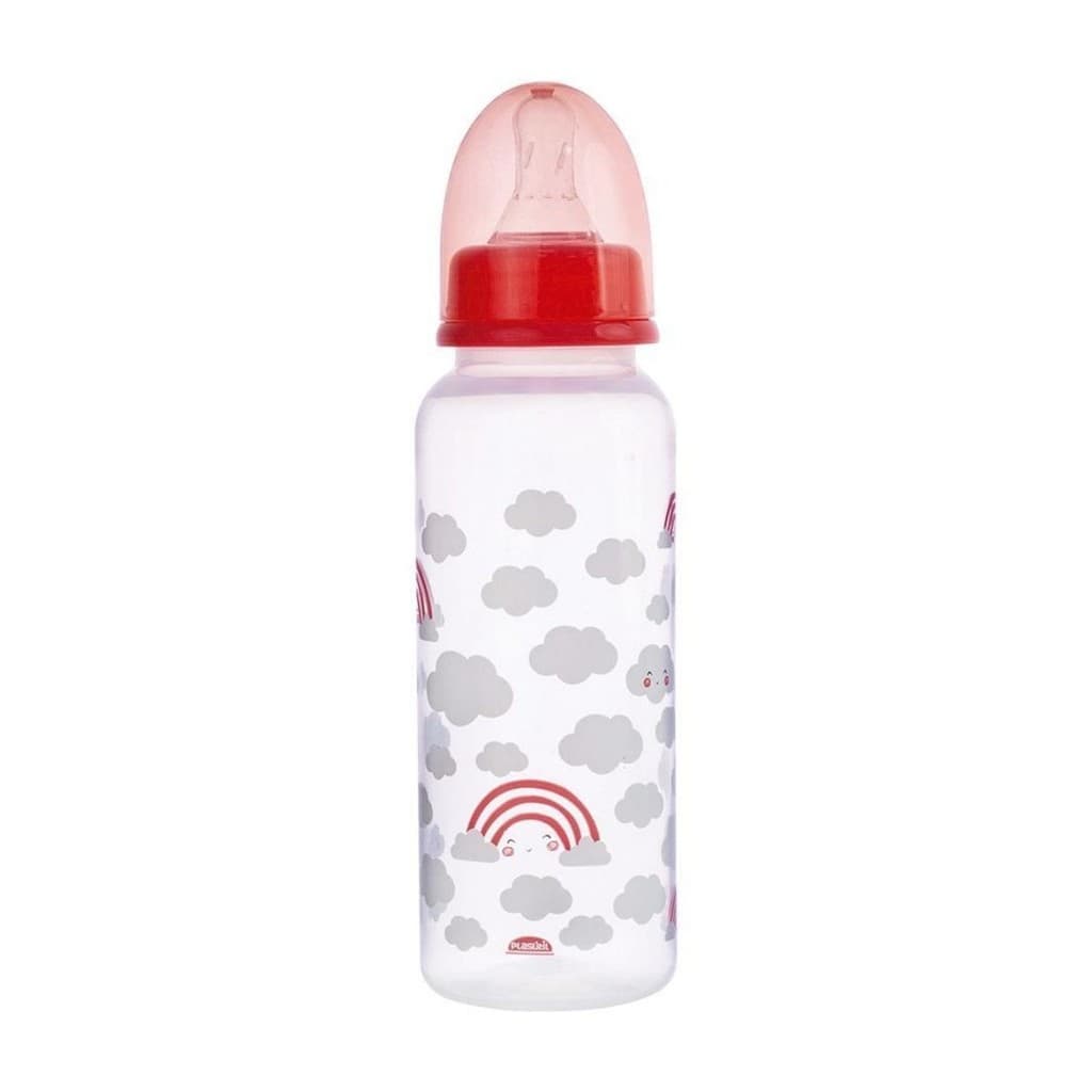 Mamadeira 250ml Rosa Com Sistema Anticólica Arco íris Bico Silicone Anatômico Bebê Criança Plasútil