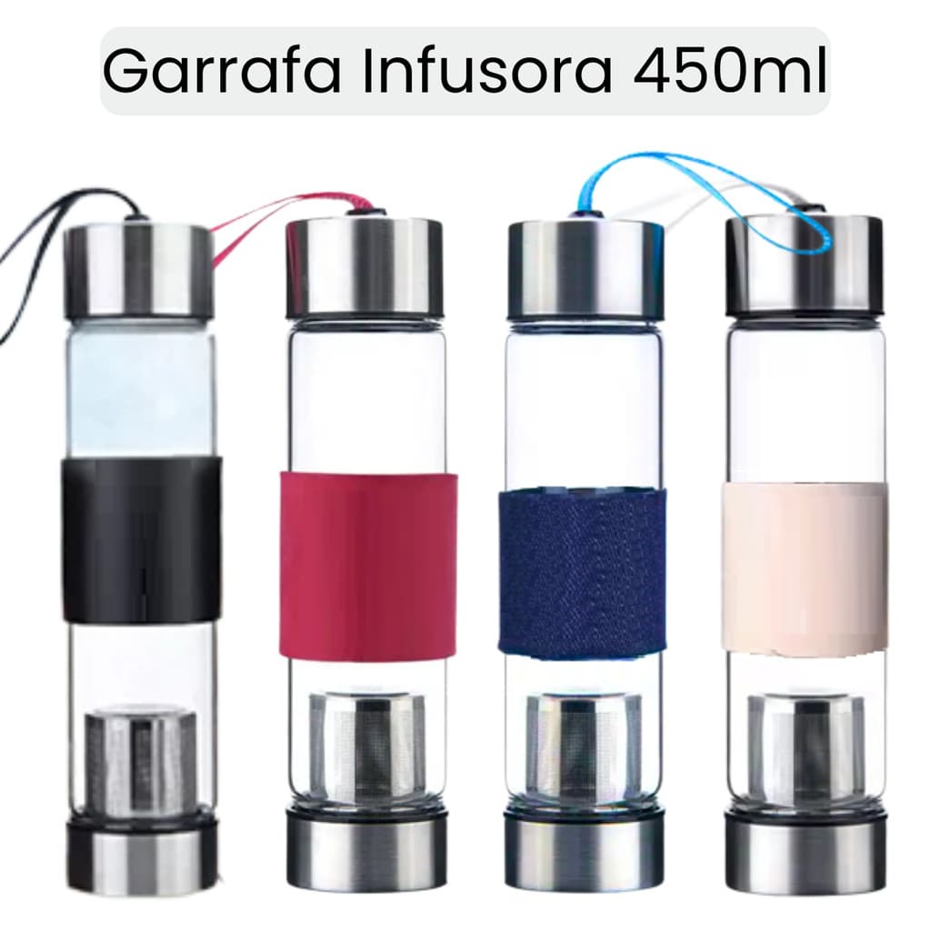 GARRAFA INFUSORA DE CHÁ EM VIDRO COM INFUSOR DE INOX 304 - 450ML