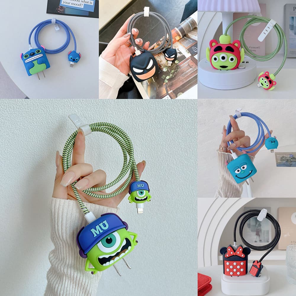 4Pcs Set Cable Protector Compatible for IPhone / IPad 18W/20W Charger Protector Case 3D Cartoon Cable Management