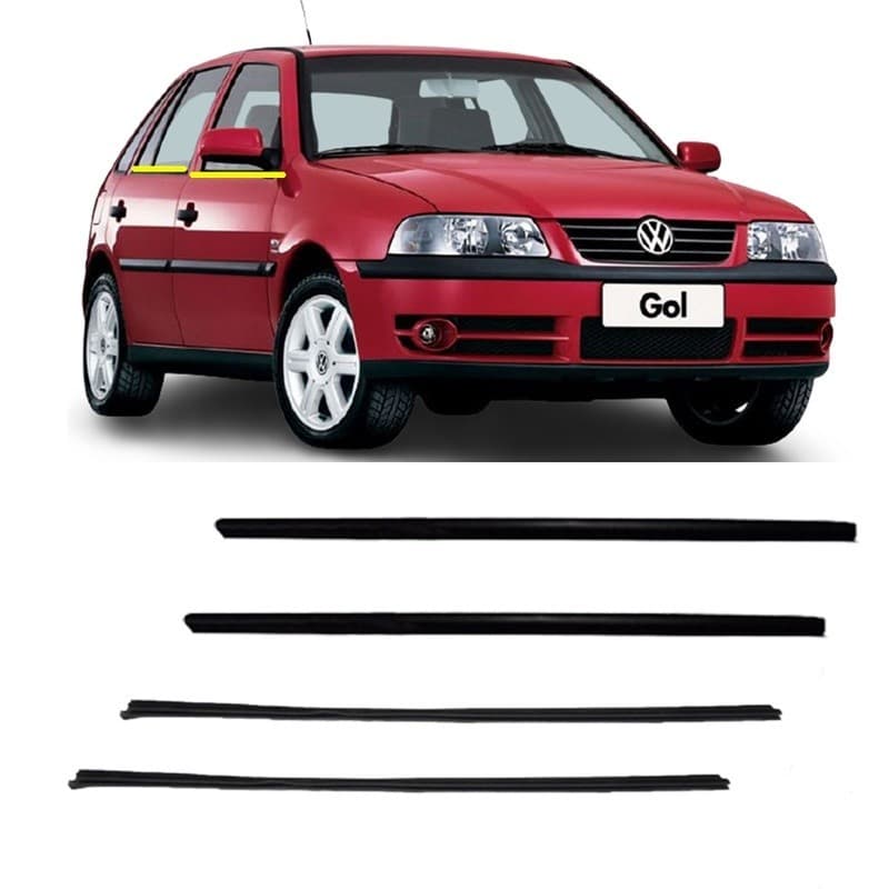KIT 4 Borrachas Pestanas Externas Vidro Lado Fora Porta Gol Parati G2 G3 G4 4 Portas 95 até 08