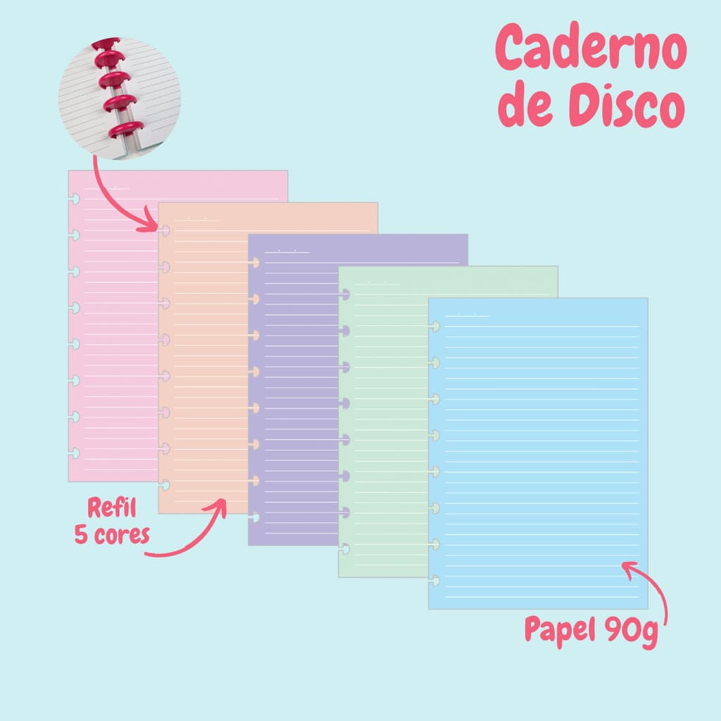 Refil para Caderno de Disco (Caderno Inteligente) - 5 cores