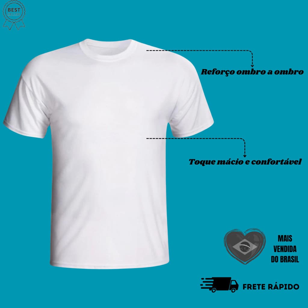 Camiseta Básica 100% Algodão Reforço Ombro a Ombro Masculina Lisa Modelagem e Caimento Moderno