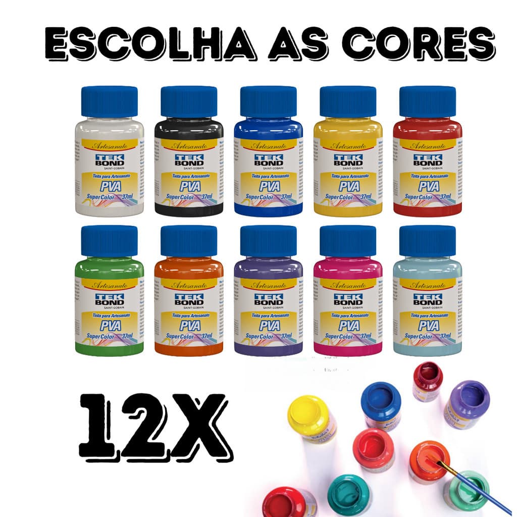 12x Tintas Pva Fosca P/ Artesanato 37ml (escolha as cores)