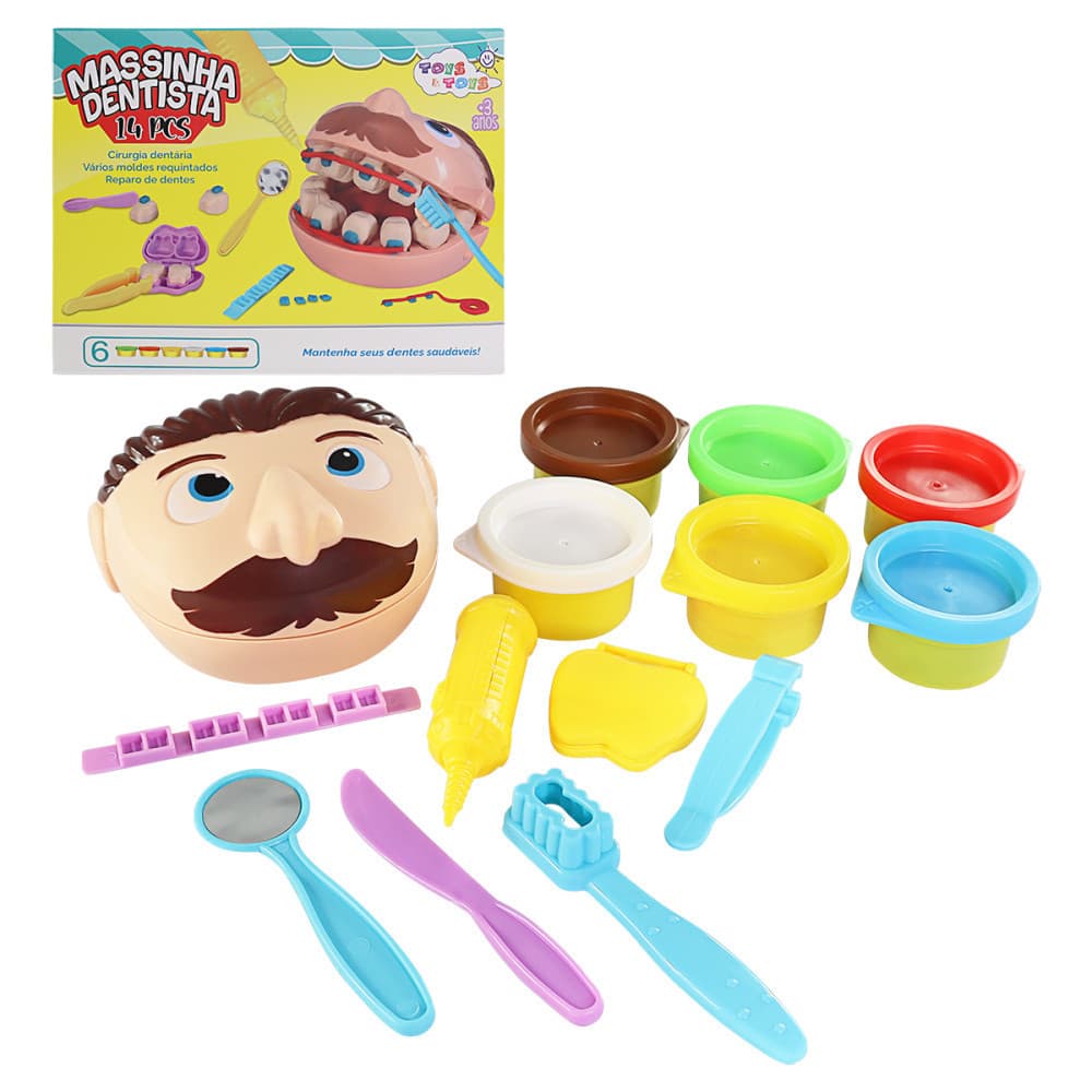 Kit Massa Massinha Modelar Atóxica Dentista Brinquedo Completo - 14 Peças