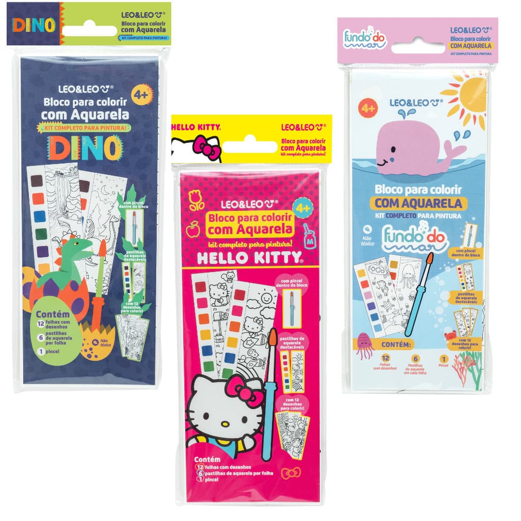 Bloco para Colorir com Aquarela Kit Completo para Pintura Leo e Leo