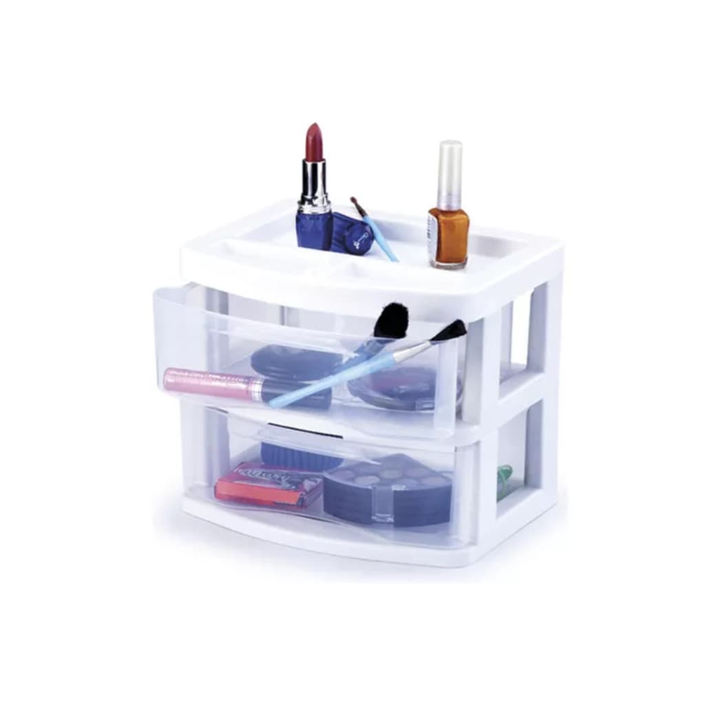 Gaveteiro de mesa Organizador Stylo Branco de Plástico 2 Gavetas Ref.771 Agraplast Multiuso
