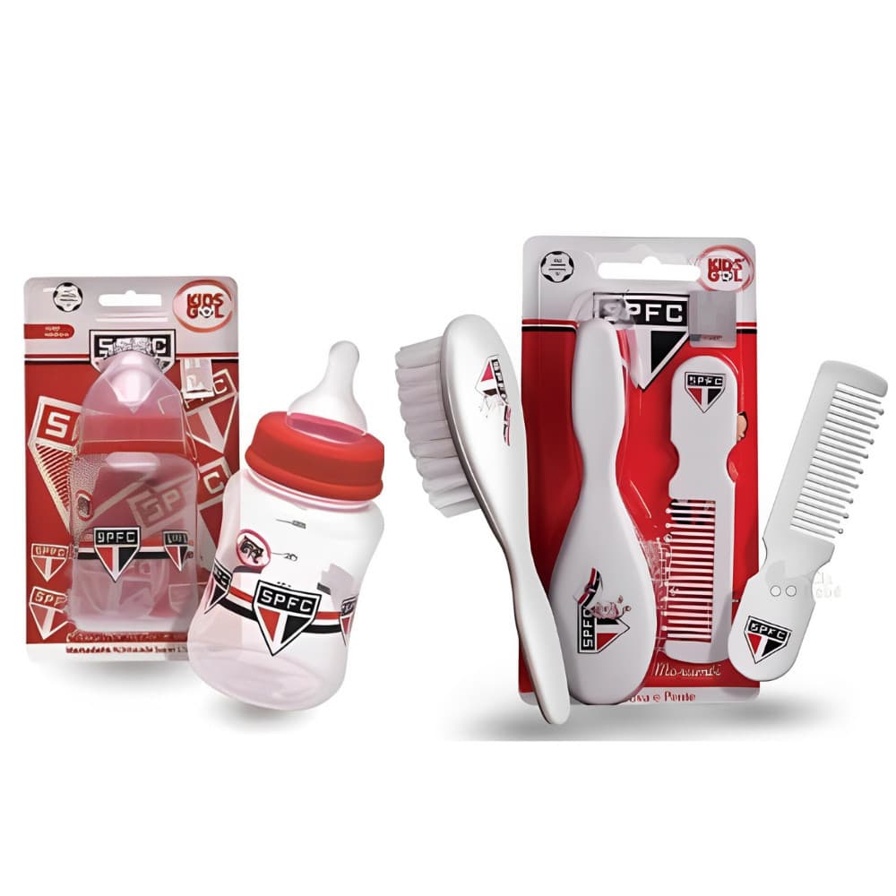 Kit Bebê Oficial Times de Futebol: Mamadeira 260ml + Pente e Escova