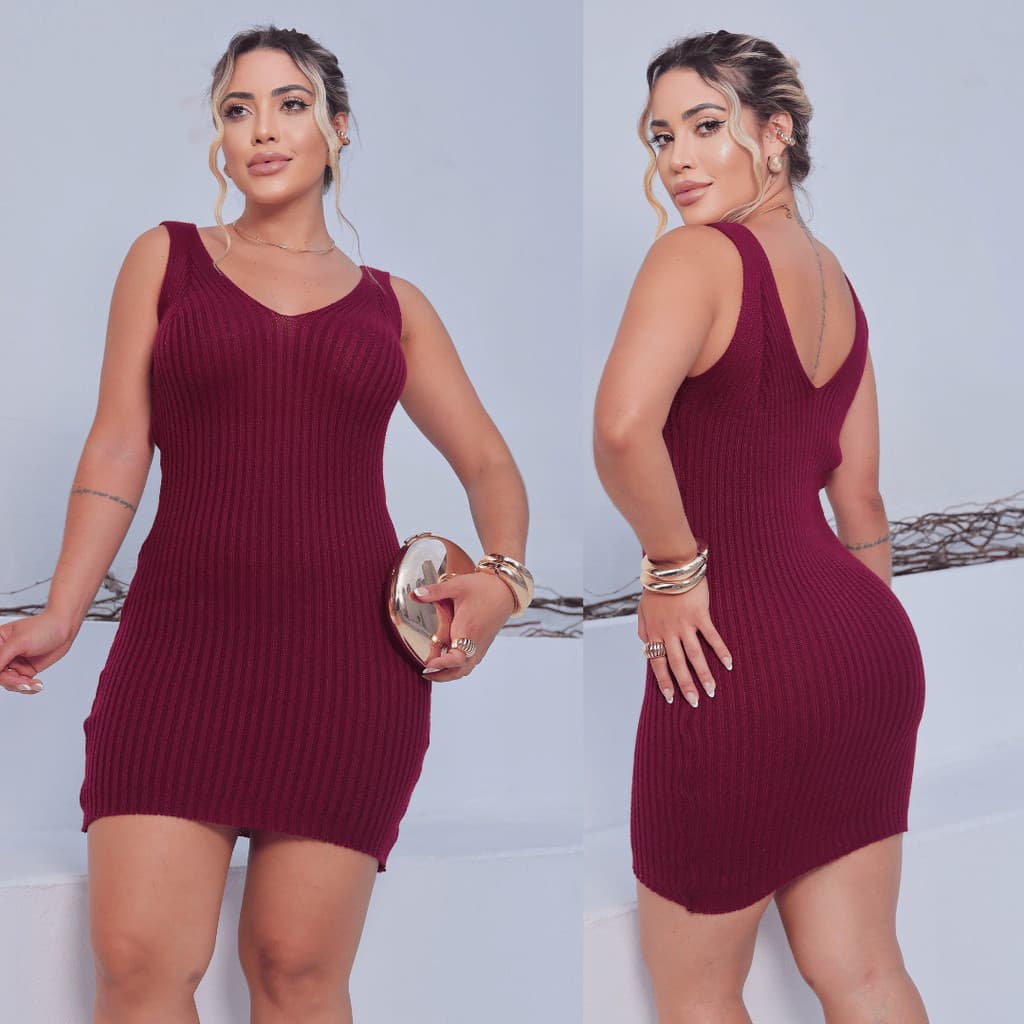 Vestido Tubinho Midi Canelado Premium Decote V Alta Qualidade