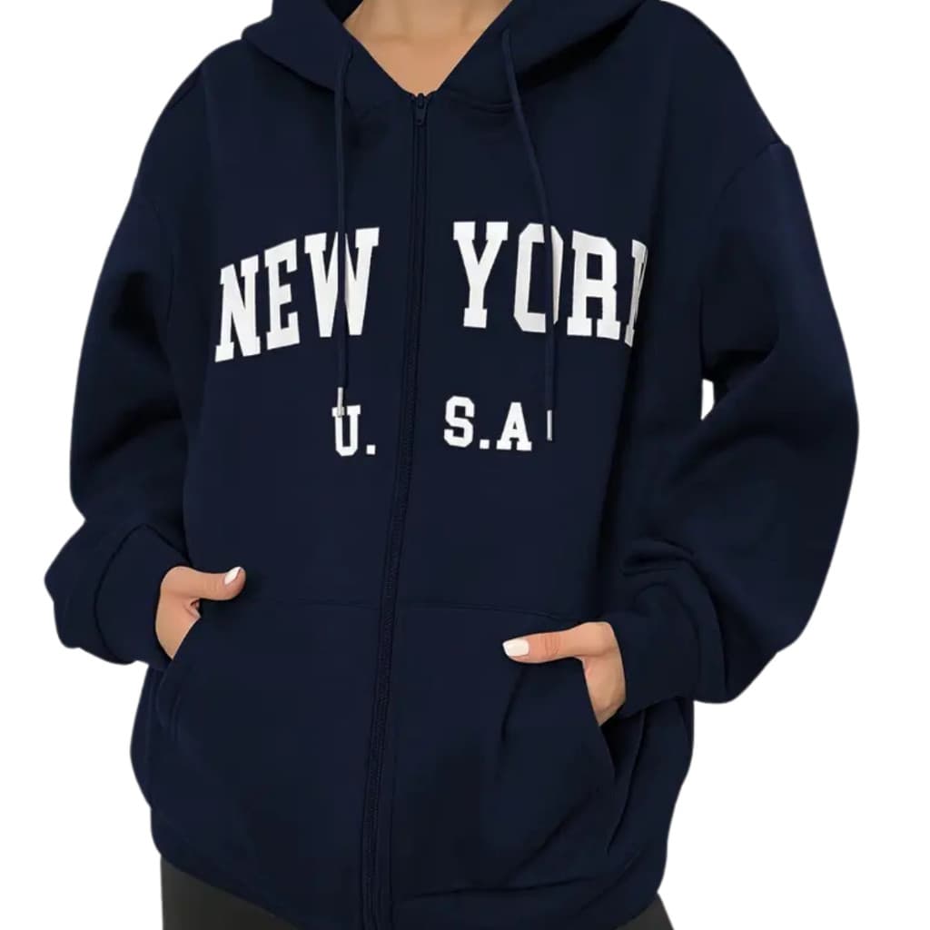 Casaco de Moletom Zíper e Bolsos  Moda Streetwear Confortável USA