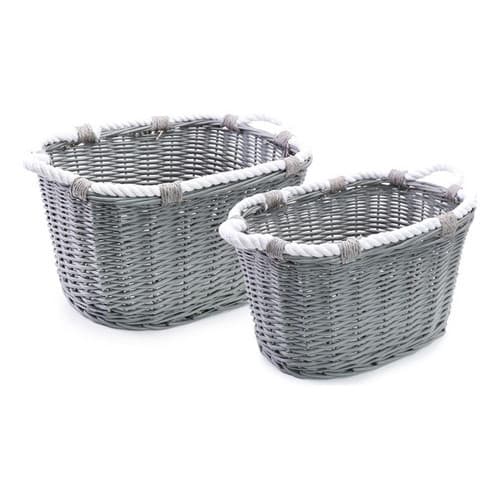 Kit 2 Cestos Multiuso Fibra Decoração Cestaria Cinza