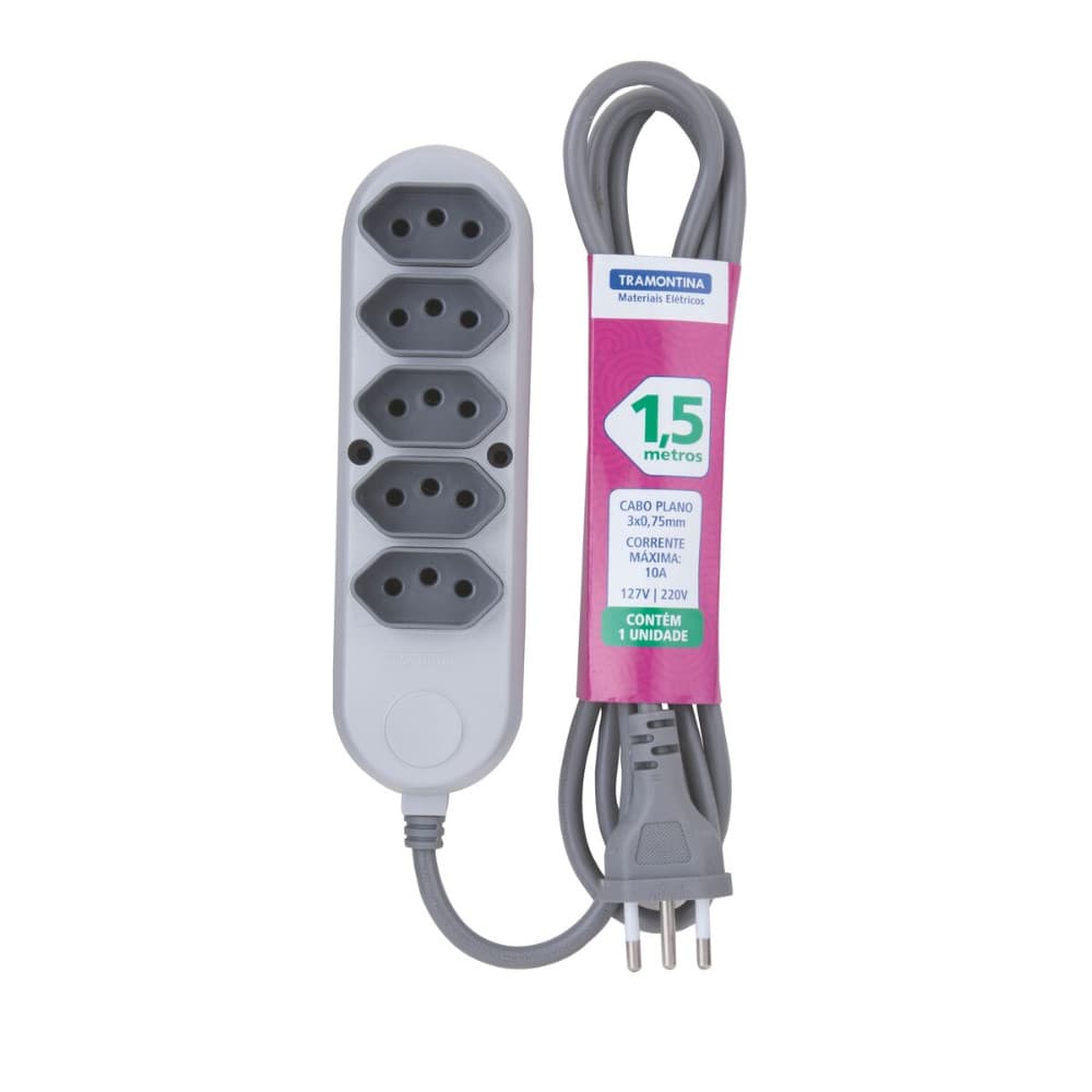 Extensao Quintupla 2P+T 10A 1,5m Cinza 57504029 Tramontina