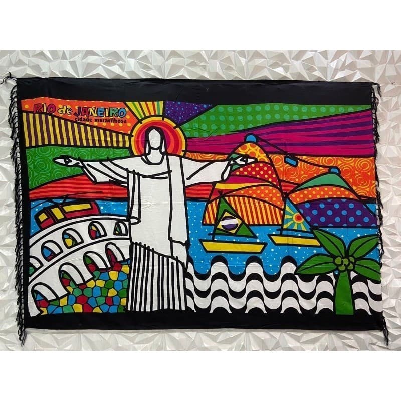 Canga de Praia Saída de Praia Poliéster Cristo Redentor Morro Rio de Janeiro