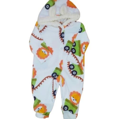 Macacão De Bebe Longo Pelúcia Fleece De Capuz Com Orelhinhas
