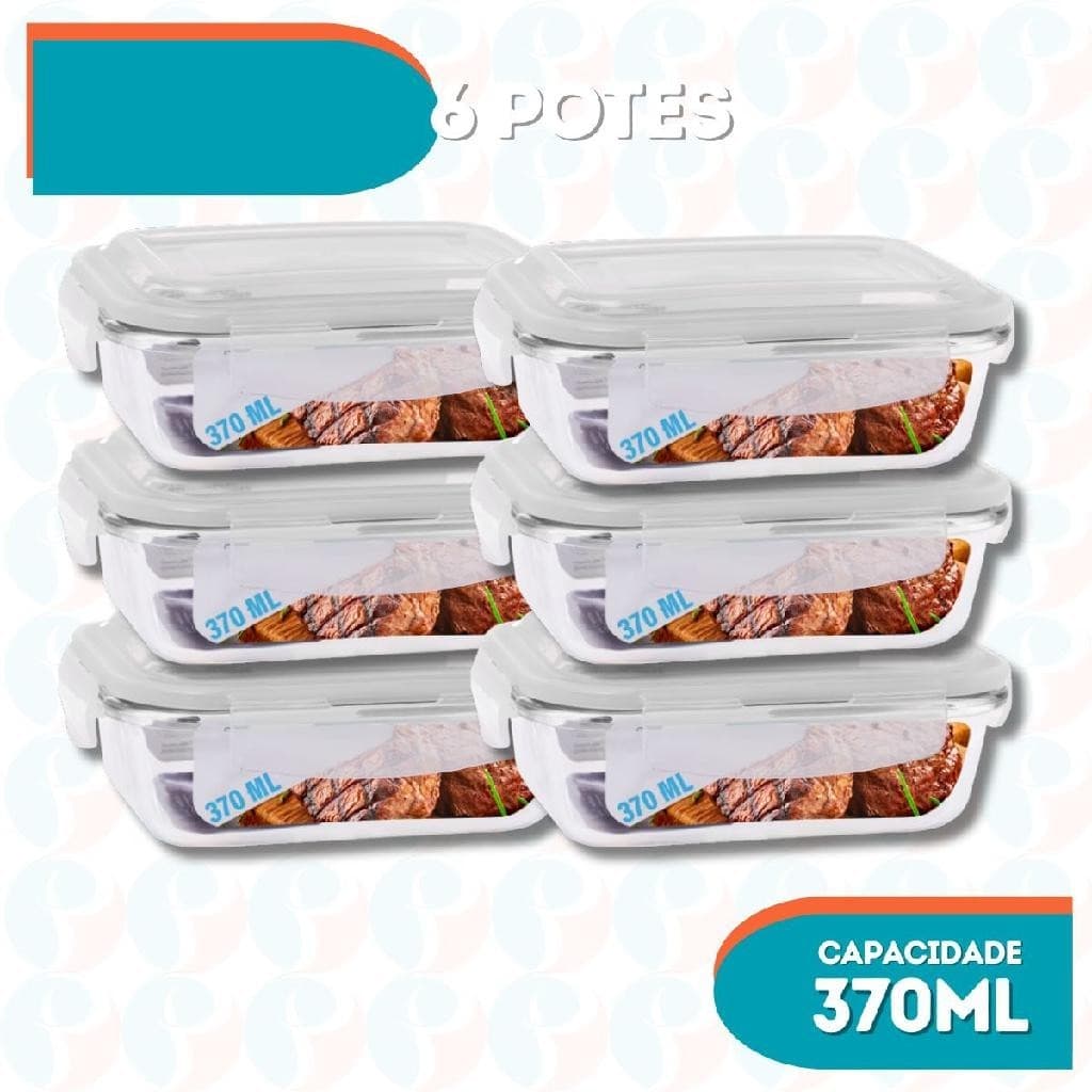 Kit 6 Pote de Vidro 370ML Vai ao Forno e Microondas Com Tampa
