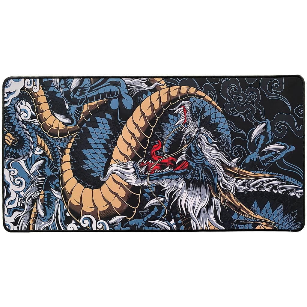 Mouse Pad Gamer Extra Grande Speed Dragão Azul Profissional 70x35 Premium Borda Costurada