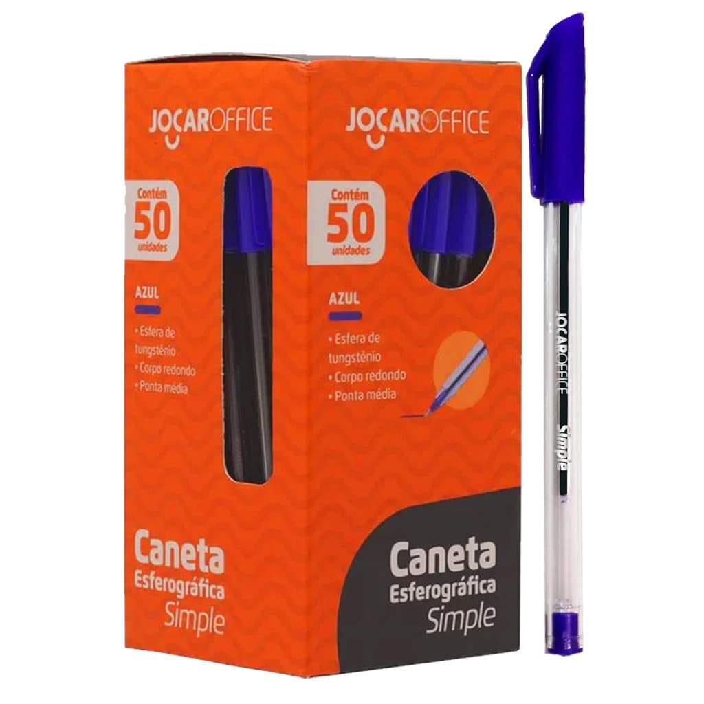 Kit C/ 50 Caneta Jocar Office Cristal Vermelha Azul Preta Ponta Média 1.0 mm Esferográfica