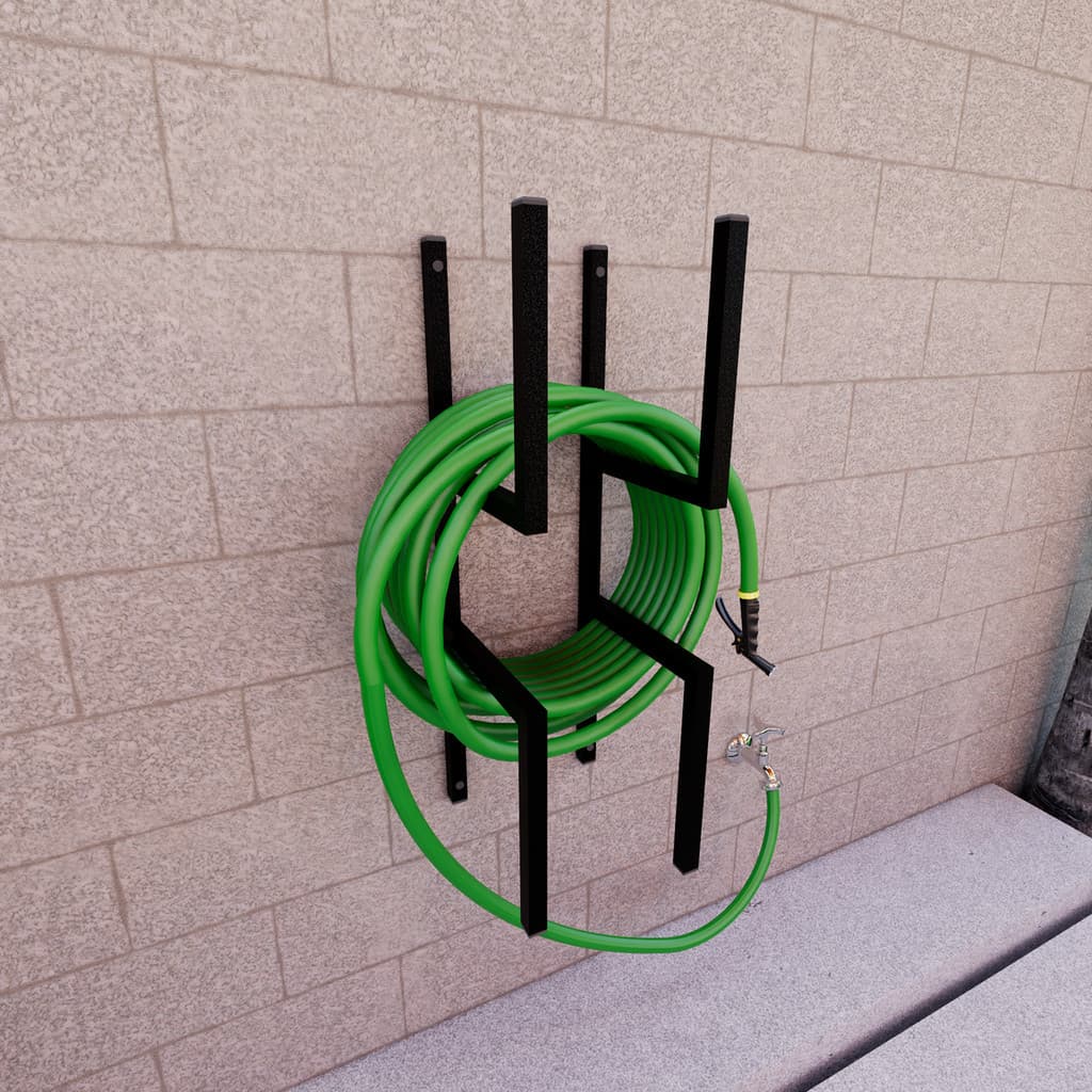Suporte Parede Enrolador P/ Mangueira Jardim Quintal Preto Fosco
