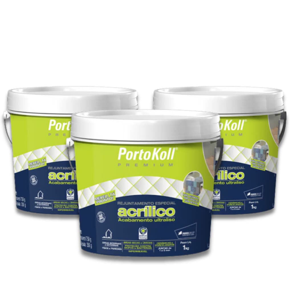 Rejunte Premium Branco Porcelanato Pote 1Kg Portokoll Flexível Impermeável Pedra Cerâmica