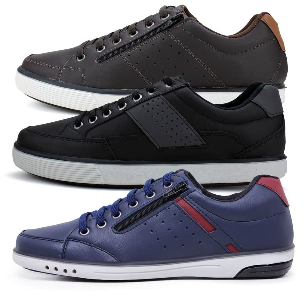 Kit 3 Sapatênis Tênis Masculino na moda Fechamento Elástico e Zíper