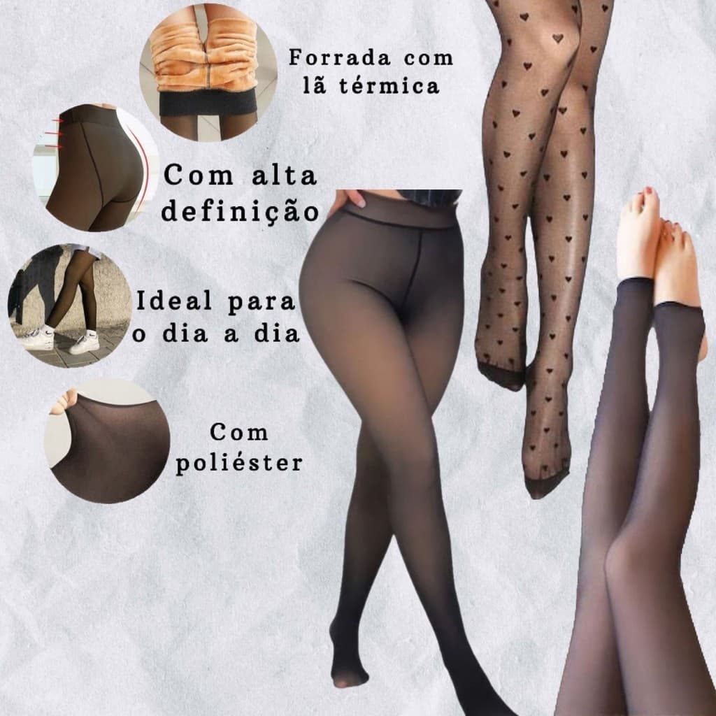 Meia Calça Térmica Pelúciada Translúcida Forrada Super Elástica Com ou Sem Pé