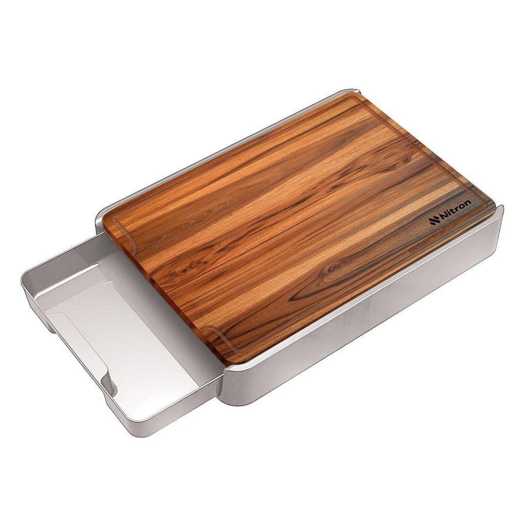 Tabua de Corte Madeira Teca Com Suporte e Gaveta Branca  507.004.M02	  NITRON