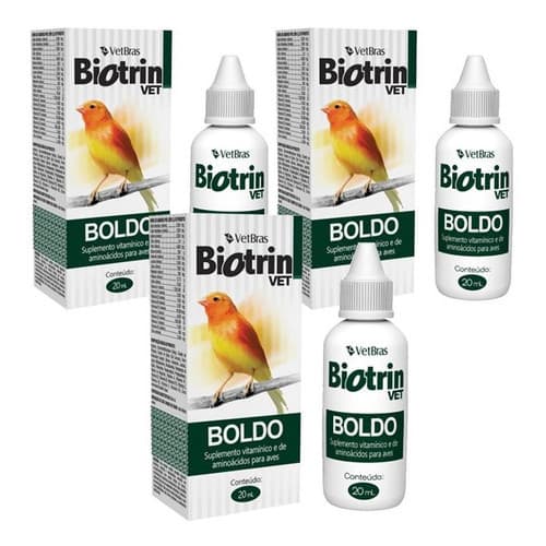 🐦 Biotrin Boldo Suplemento Aves Pássaros Vitaminas Complexo B Aminoácidos na Água - 3un 20ml 🐦