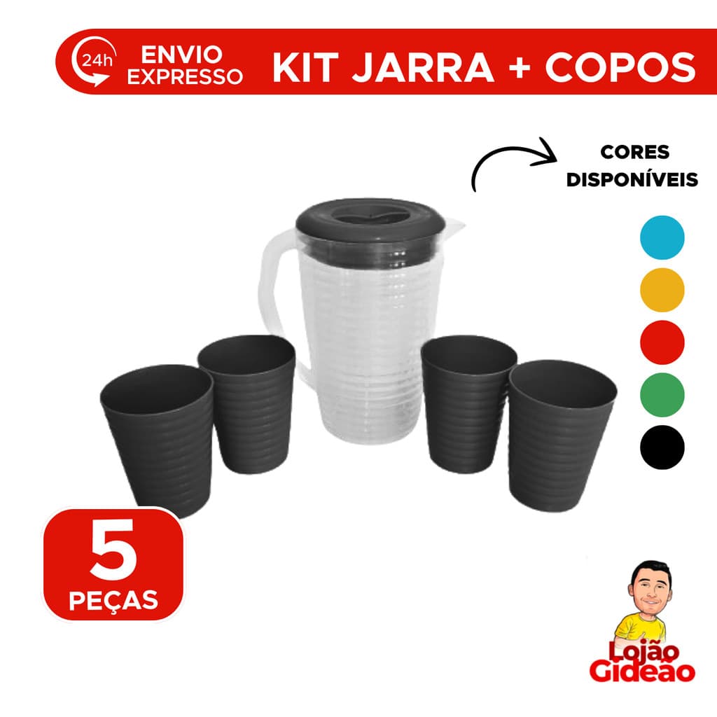 Kit Jarra 2 Litros Com 4 Copos De Plástico 350ml Para Suco Refresco Grande Resistente