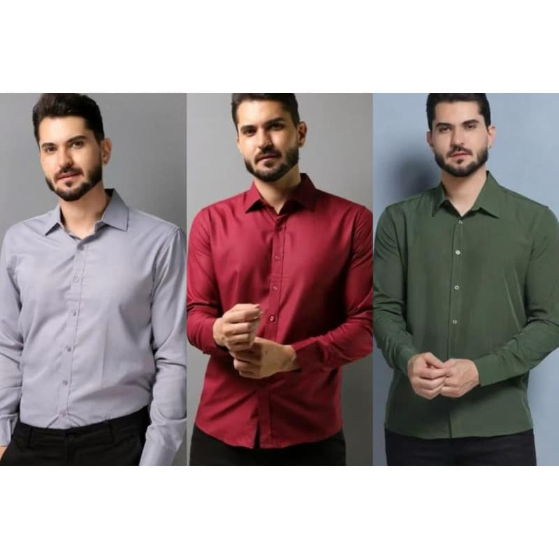 kit 3  camisa social manga longa slim fit Microleve com elastano não amassa