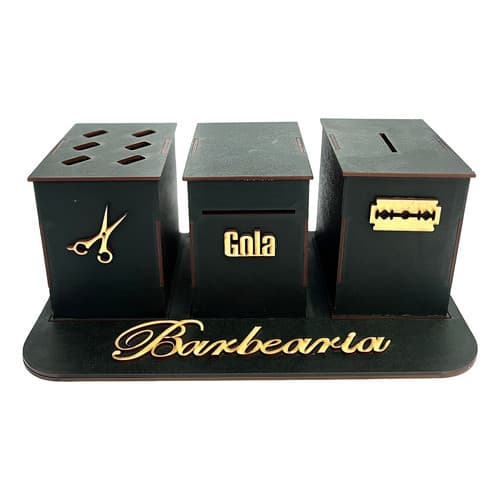 Descarte Laminas De Barbearia + Porta Tesoura + Suporte Gola Higienica