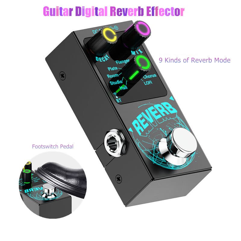 Pedal De Efeito De Guitarra Com Reverberação Digital De 9 Modos Bluetooth Luz Colorida